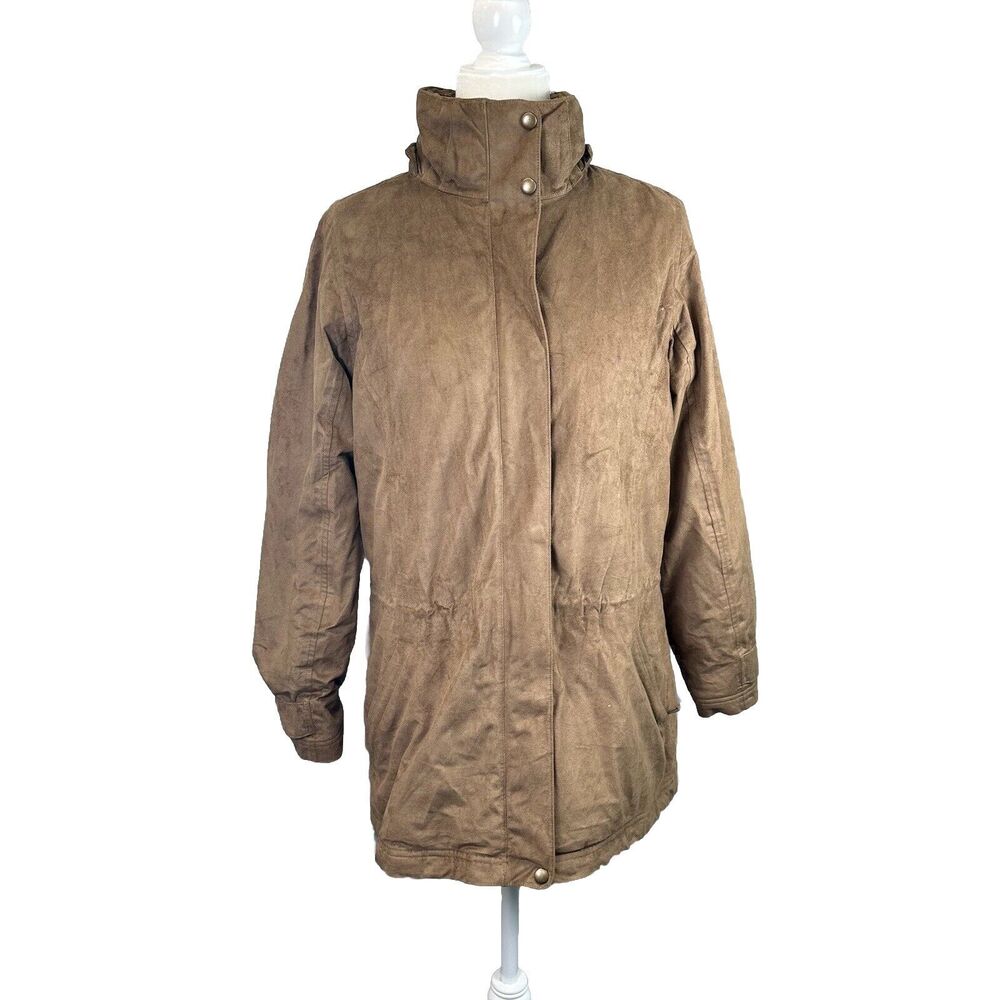 LL Bean Jacket Womens M‎ Brown Leather Coat Lined Long Sleeve Mock Neck Vintage